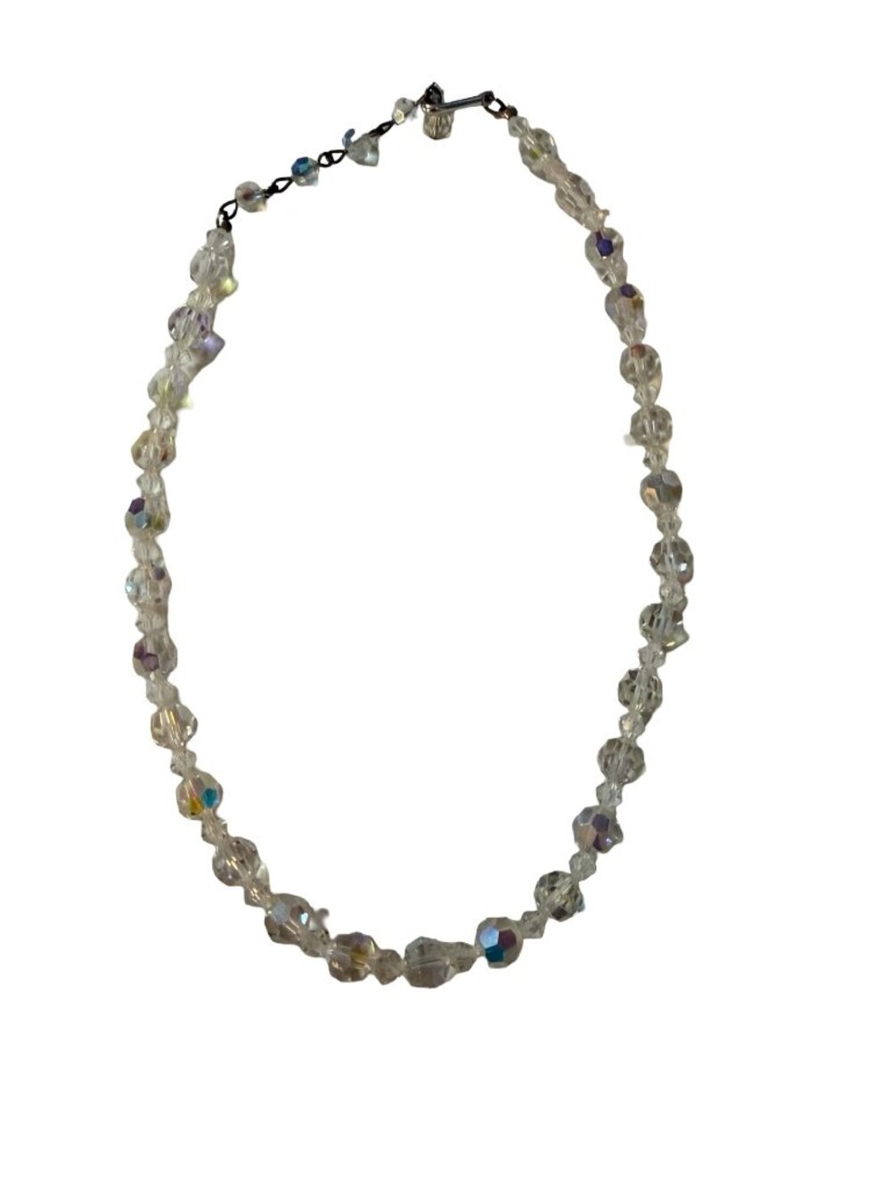 Vintage 1950s Aurora Borealis Glass Bead Choker Necklace Iridescent 13"